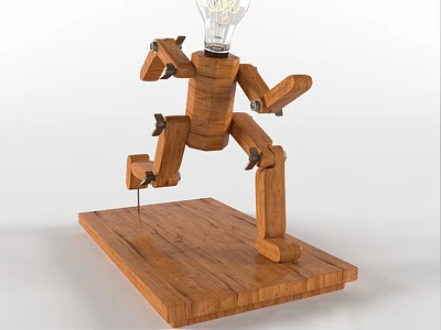 Unique Shaped Wooden Table Lamp With Humanoid Structure And Light Bulb 3d model