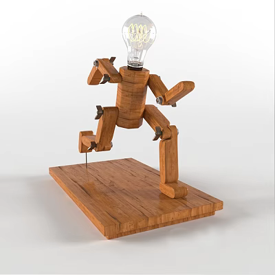 Unique Shaped Wooden Table Lamp With Humanoid Structure And Light Bulb 3d model