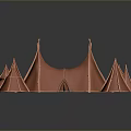 Orange Tents Furniture With Multiple Small Tents Surrounding Large One On Reflective Surface