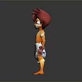 Animated Game Movie Character With Red Hair Orange Skin White Blue Shorts And Wrist Guards 3d model