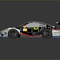 Stylish White Race Car with Black Stripes Red Rear Wing and Yellow Racing Design Details