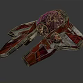 Futuristic Sci-Fi Spaceship With Red Silver Color Scheme Wing Structure And Round Cockpit