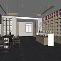 Modern Specialty Store Interior With Display Shelves Round Products Lighting And Wooden Chairs