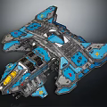 Futuristic Sci-Fi Spaceship Model With Blue Gray Body And Yellow Red Accents