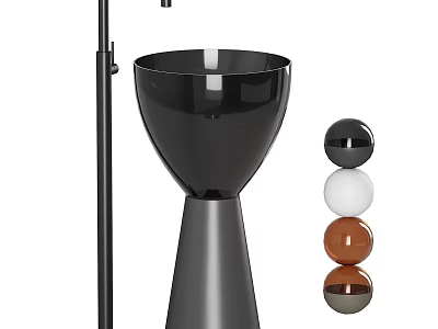Sleek Black Freestanding Washbasin With Tall Pedestal And Spherical Decorations 3d model
