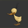 Cute Yellow Cartoon Duck Character with Orange Beak and Feet 3D Rendering