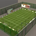 Enclosed Soccer Field With Green Turf Goalposts And Lighting Facilities