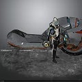 Astronaut In Space Suit Standing By Futuristic Silver Red Motorcycle On Icy Reflective Ground