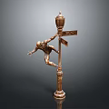 Bronze Sculpture of Climbing Figure on Lamp Post With Directional Signs