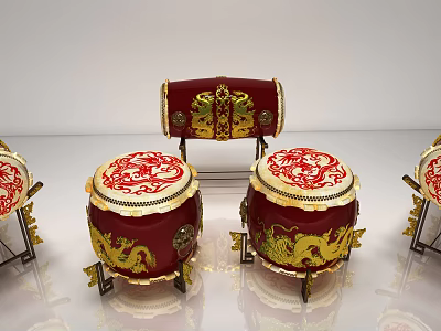 Chinese Drum Carved Dragon Drum 3d model