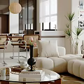 Modern Living and Dining Room Interior With Comfortable Sofa Dining Table And Green Plants