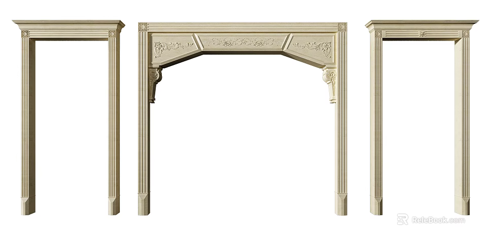 Ornate Carved Cream Door Arch Design With Classical Decorative Elements 3d model 