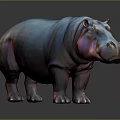Realistic Hippopotamus 3D Model With Vibrant Blue And Red Hues On Dark Background