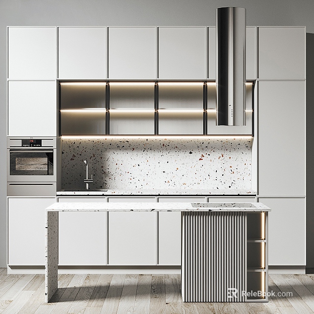 Sleek Modern Kitchen With White Cabinets And Island 3d model 