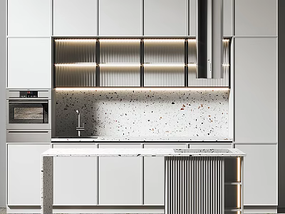 Sleek Modern Kitchen With White Cabinets And Island 3d model