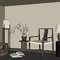 Modern Middle Ancient Style Leisure Chair Side Table Floor Lamp Table Lamp Low Stool 3d model