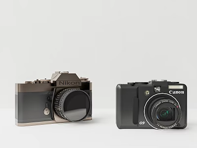 Nikon And Canon Digital Cameras With Vintage Design And Classic Digital Camera Equipment 3d model