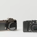 Nikon And Canon Digital Cameras With Vintage Design And Classic Digital Camera Equipment