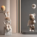 Rabbit and Bear Decorative Dolls With Balloons On Modern Design Display Stands