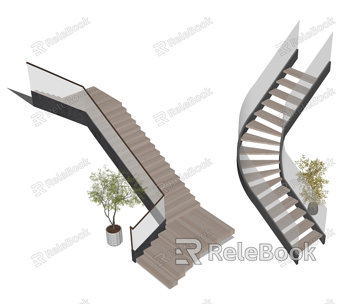 Modern Stair Handrail Stair Combination Glass Stair Potted model