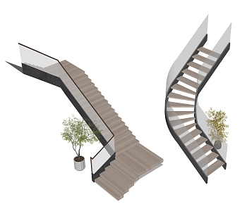 Modern Stair Handrail Stair Combination Glass Stair Potted 3d model