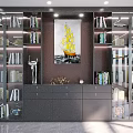 Modern Bookcase Interior Design With Glass Doors Books Decorative Sculptures And Lighting