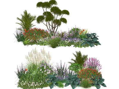 Vibrant Garden Plant Combinations Featuring Trees Shrubs Flowers And Green Foliage 3d model