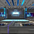 Modern Bar Interior With Stage Lighting Large Screens And Sofas 3d model