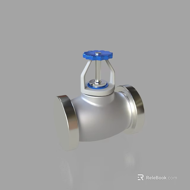Stainless Steel Pipeline Valve With Silver Body And Blue Top Handle 3d model 