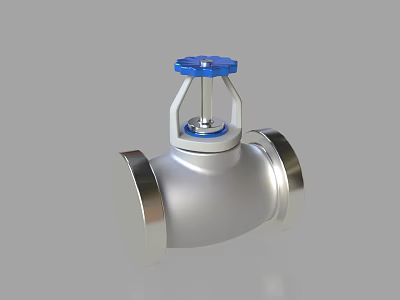 Stainless Steel Pipeline Valve With Silver Body And Blue Top Handle 3d model