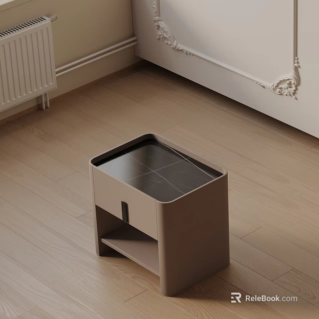 Modern Minimalist Nightstand with Drawer Open Shelf and Smooth Wooden Top 3d model 
