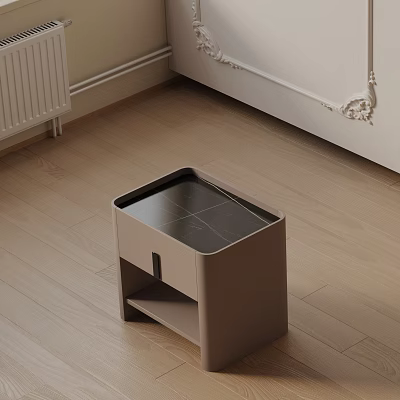 Modern Minimalist Nightstand with Drawer Open Shelf and Smooth Wooden Top 3d model