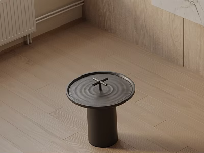 Black Modern Side Table With Round Top And Cylindrical Base On Wooden Floor 3d model