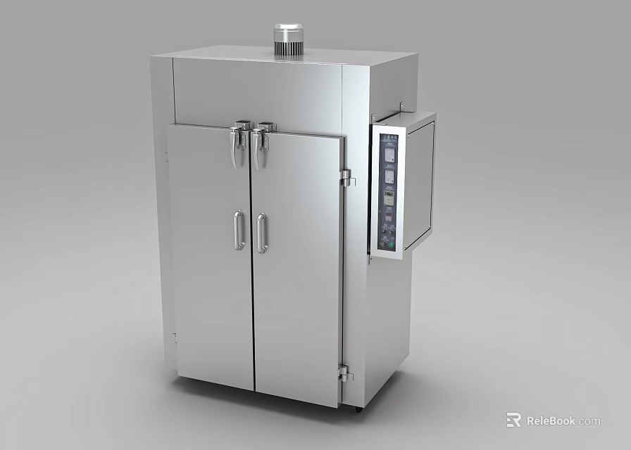 Stainless Steel Industrial Equipment With Double Doors Exhaust Vent And Control Panel 3d model 