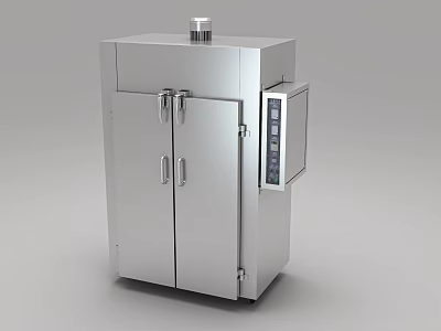Stainless Steel Industrial Equipment With Double Doors Exhaust Vent And Control Panel 3d model