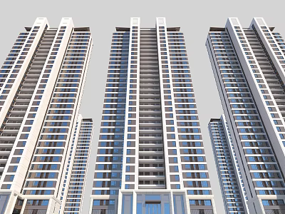 Modern High Rise Residential Building With Contemporary Facade And Glass Windows 3d model