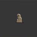 Pair of White Stone Lions Placed On Brown Mat With Detailed Carvings