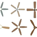 Different Designed Ceiling Fans In Gray Beige Wooden Hues With Various Blade Shapes