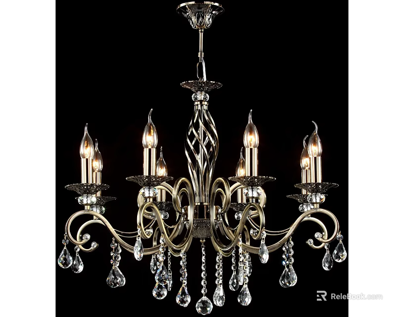Elegant Classic Chandelier With Candle Shaped Bulbs And Crystal Pendants 3d model 