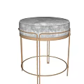 Round Pink Ottoman with Gold Metal Frame Modern Living Room Decor