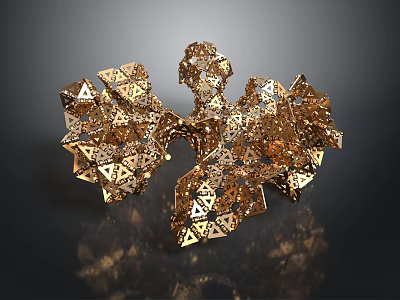 Organ and Hair Golden Complex Structure with Hollow Design Glossy Texture and Reflective Effect 3d model