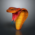 Reptile Cobra With Open Hood Red Mouth And Extended Blue Tongue On Gray Background