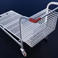 Sturdy Metal Mesh Supermarket Shopping Cart With Red Handles And Rolling Wheels