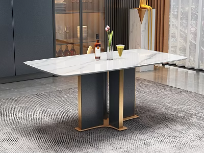 Modern White Marble Dining Table With Black And Gold Legs In Stylish Room 3d model