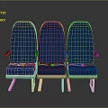 Three Blue Dining Chairs with Red Safety Straps White Base and Metal Legs