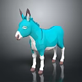 Turquoise Donkey Low Poly 3D Model With White Underbelly Legs Brown Ears Gray Background