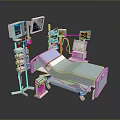 Medical Hospital Bed Setup With Monitor IV Stand And Side Table