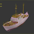 Vintage White Hull Ship With Red Bottom Upper Deck And Masts On Reflective Surface 3d model
