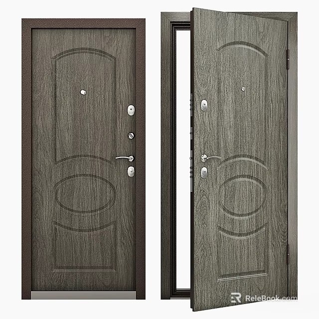 Elegant Wood Grain Swing Door Design With Secure Lock And Handle 3d model