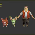 Animated Game Movie Character in Red Vest Cap Standing with Corgi and Fennec Fox
